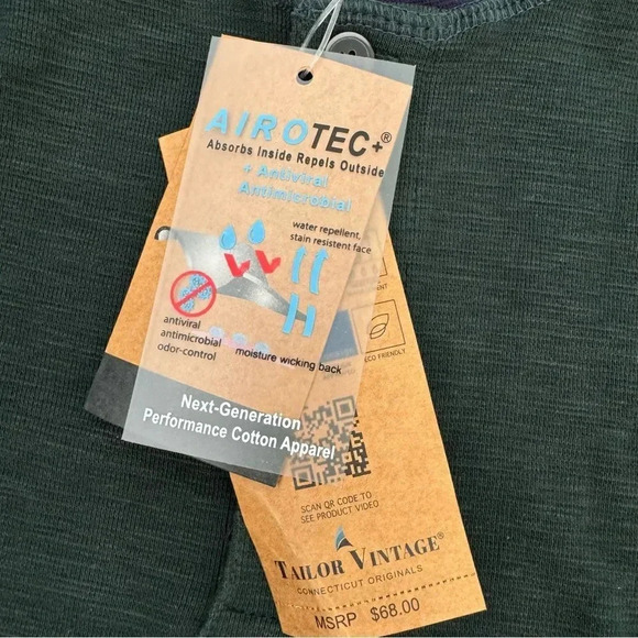Tailor Vintage Navy Blue Green Shirt Top Tee Long Sleeve Buttons Airotec S NWT - Picture 8 of 9